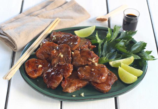 Filet mignon de porc sauté, miel et épices