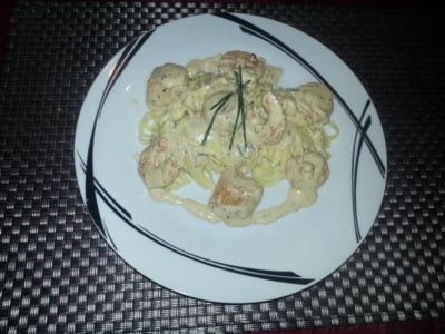 Linguines aux noix de saint jacques et gambas