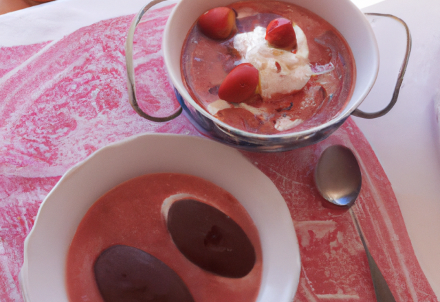 Soupe de fraise et quenelle de chocolat glacé