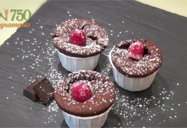 Fondant au chocolat et aux framboises