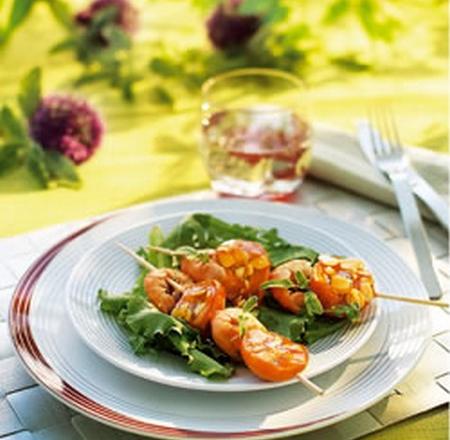 Brochettes de langoustines aux abricots