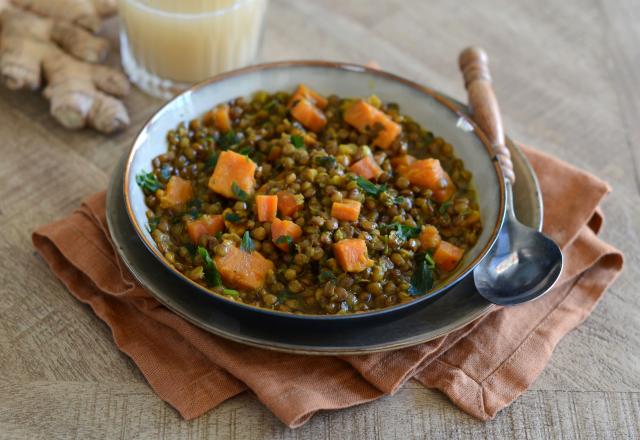 Lentilles aux carottes, patates douces et gingembre