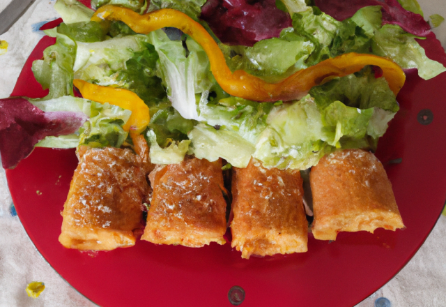 Croustillant de Saint-Marcellin au paprika, mesclun de salade