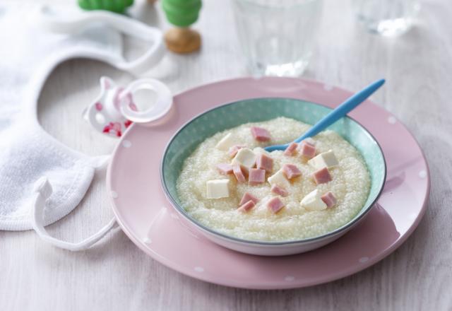 Purée de Floraline, de fromage frais et de jambon