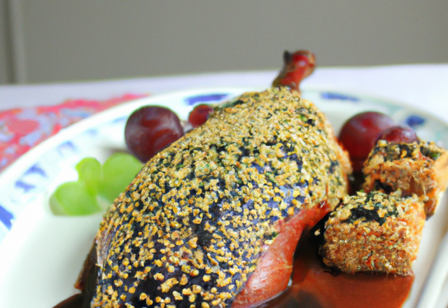 Caneton en croute de sésame aux fruits secs