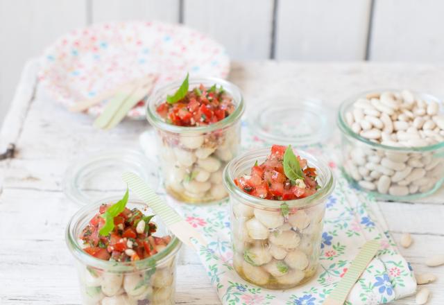 Verrines de mogettes, tartare de thon et tomate