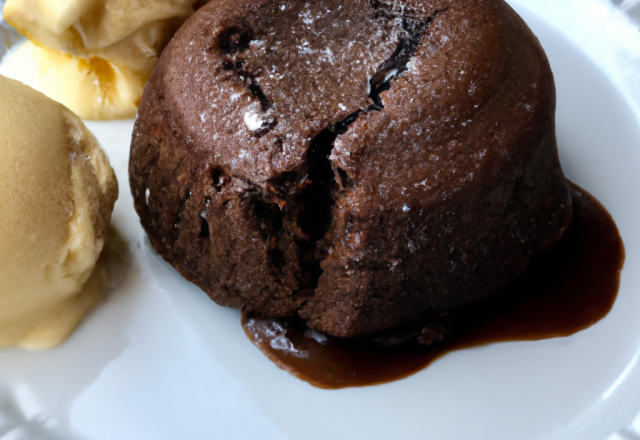 Moelleux au chocolat au micro-ondes, glace vanille