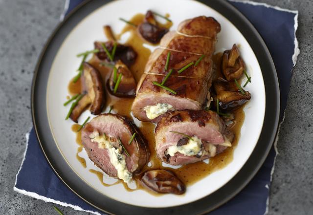 Magrets de canard au Bresse Bleu et shiitakes caramélisés