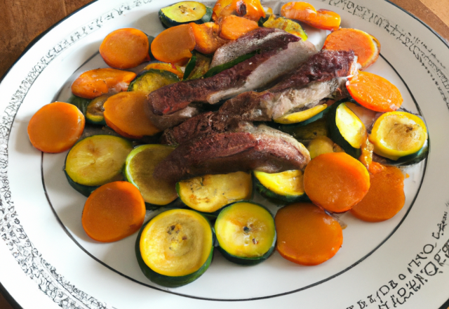 Magret de canard aux courgettes et carottes