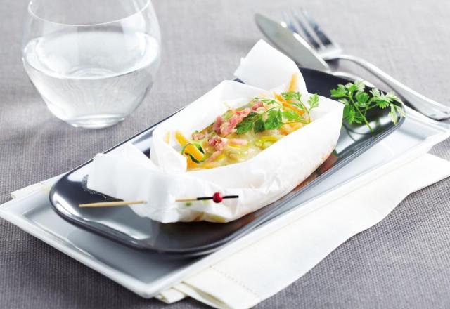 Papillotes de flétan aux petits lardons