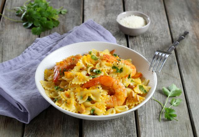 Farfalle aux gambas et potimarron