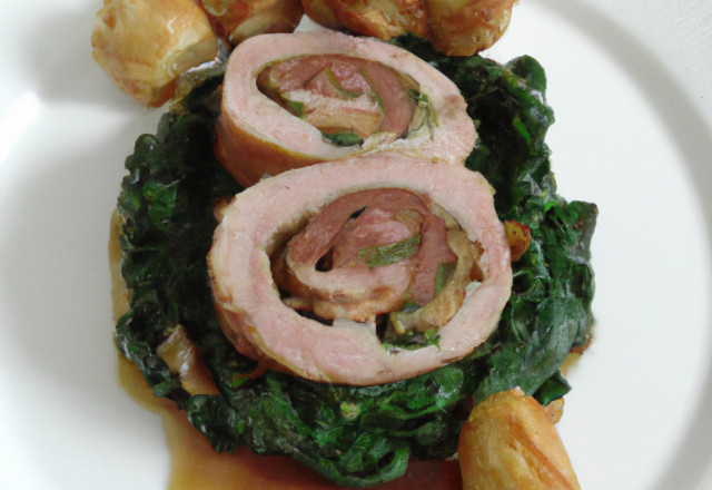 Roulade de lapin aux épinards et foie gras