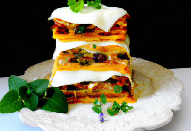 Lasagnettes ouvertes en millefeuille de Sandre, conjugaison de légumes nouveaux, infusion à la verveine