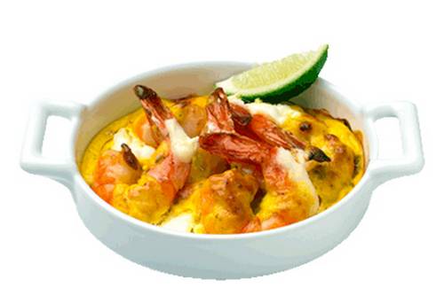 Gratin de gambas au Philadelphia, curry et citron vert