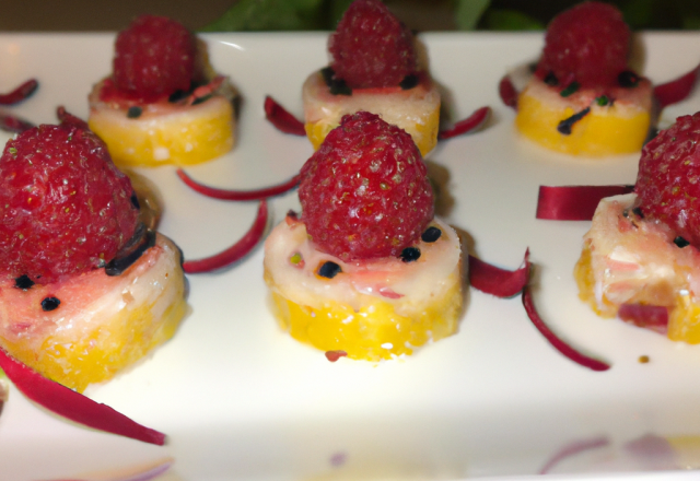 Canapé de surumi aux framboises