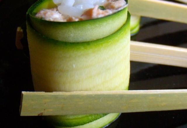 Courgettes en sushi de saumon