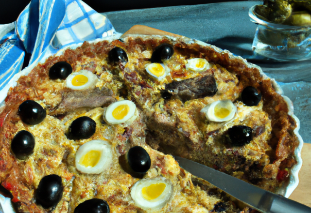 Quiche au thon, anchois et olives