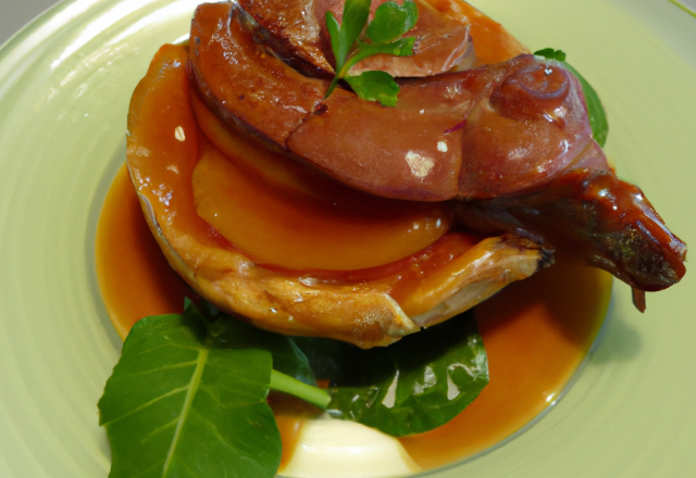 Tatin de cuisse de canard confite navet au miel et fromage blanc aux herbes