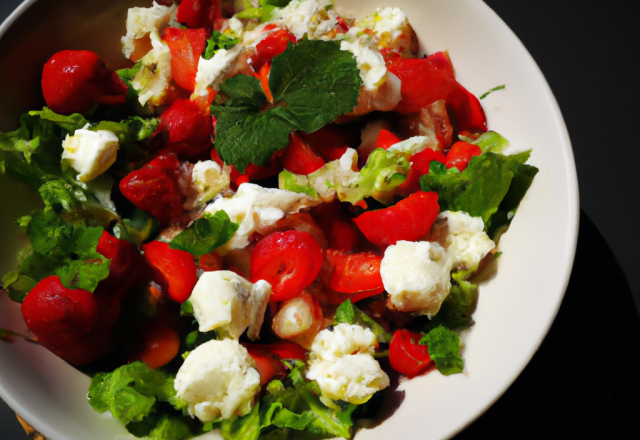 Salade de fraises, tomates cerise et chèvre frais