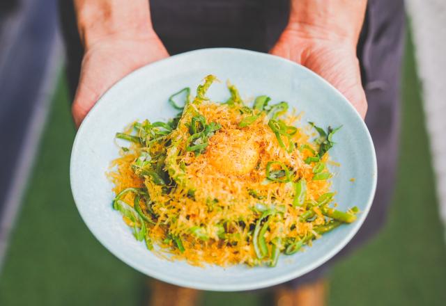 Haricots Carbonara aux champignons et mimolette