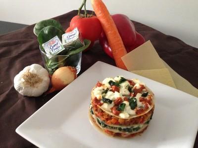 Mille-feuilles de lasagnes aux petits légumes façon Carré frais