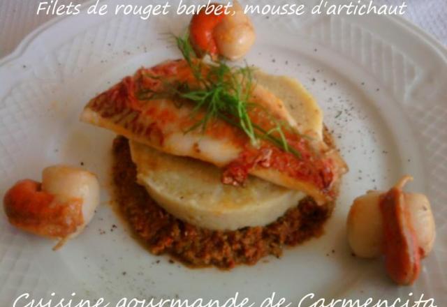 Filets de rouget barbet, mousse d'artichaut