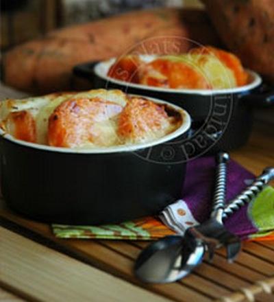 Gratin fondant aux 3 P (patate douce, pomme de terre, pomme-fruit)