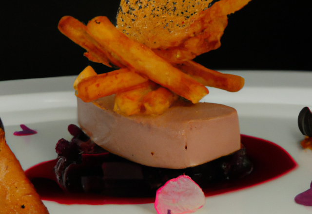 Foie gras poêlé aux chips de betteraves