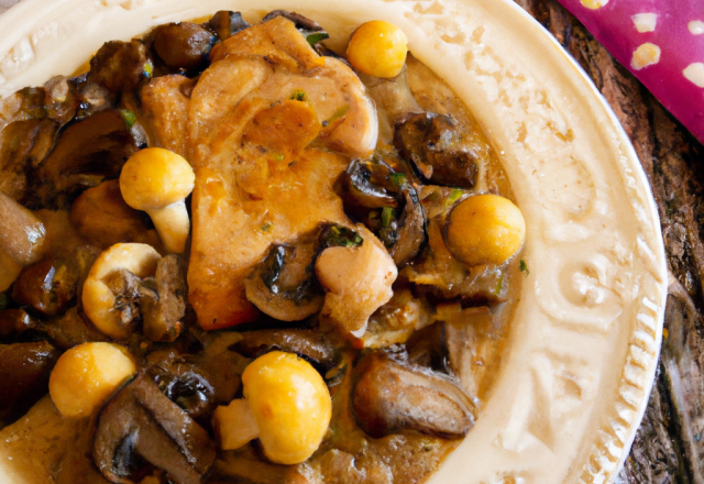 Chapon aux marrons et aux champignons