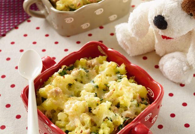 Gratin de pommes de terre au thon et épinards