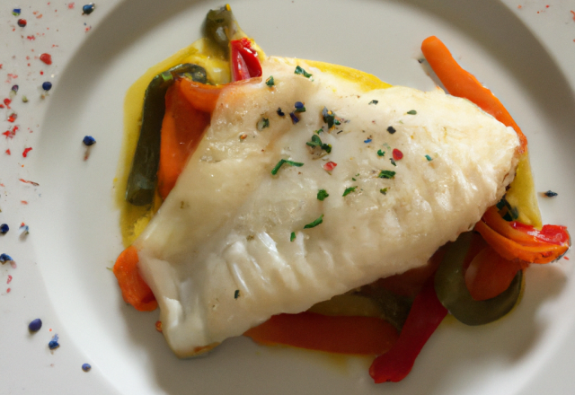 Papillote de cabillaud, étuvée de légumes au Neufchâtel