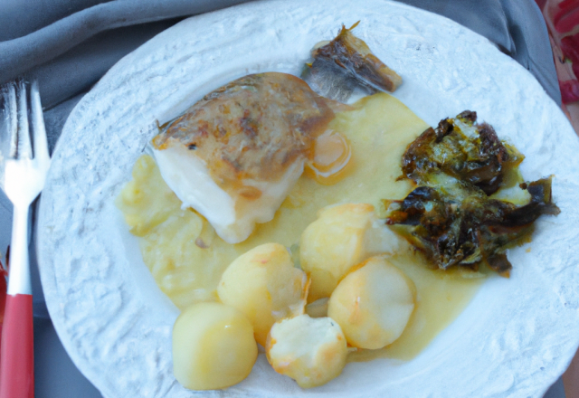 Aumônière de pommes de terre au chou et au haddock