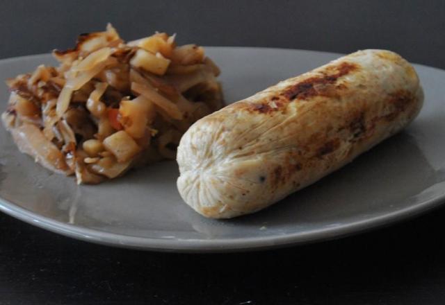 Compotée de chou blanc au vinaigre de cidre et boudin blanc