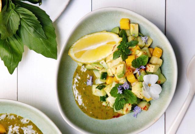 Tartare de concombres de France, avocat et mangue