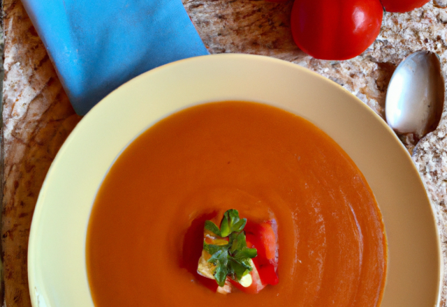 Soupe de tomates avec des morceaux de pommes de terre