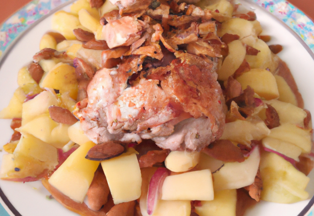 Chapon aux pommes, au boudin et aux amandes