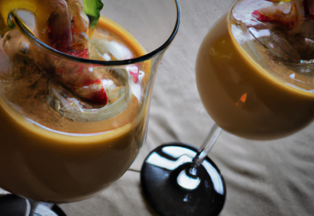 Smoothie de mangue et langoustines au caramel