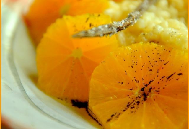 Riz au lait, orange maltaise et huile d'olive à la vanille