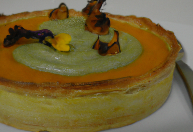 Tarte fine aux légumes, espuma de Fourme d'Ambert