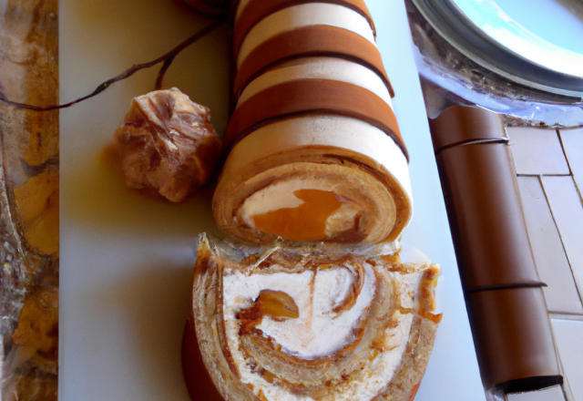 Buche roulée façon tiramisu et speculoos au latte macchiato caramel