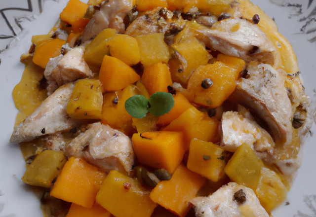 Poulet froid aux fèves, sauce mangue