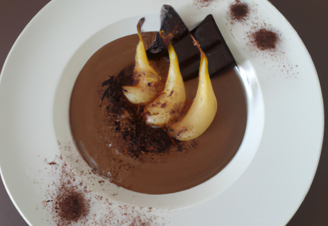 Poires tiramisu sur son coulis de chocolat noir