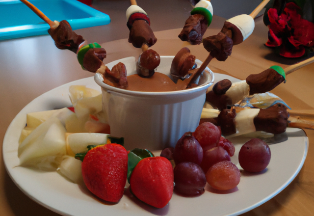 Crème anglaise chocolat spéculoos et brochettes de fruits