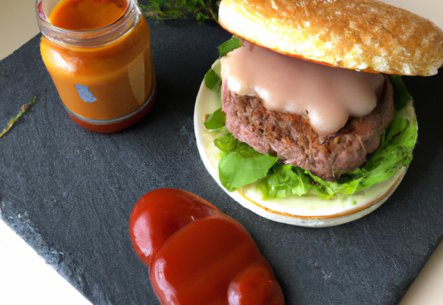 Hamburger de Blonde d'Aquitaine, ossau-iraty et ketchup