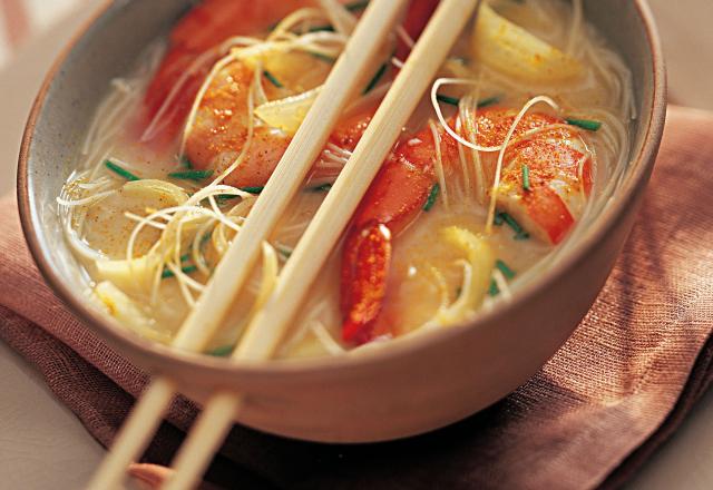 Soupe crevettes et ciboulette