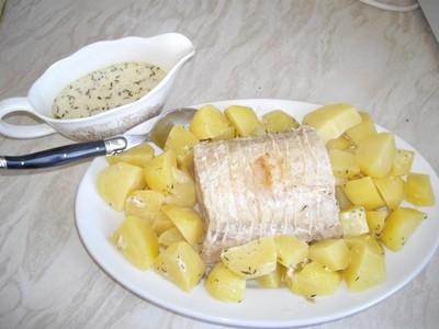 Rôti de porc au lait, pommes fondantes