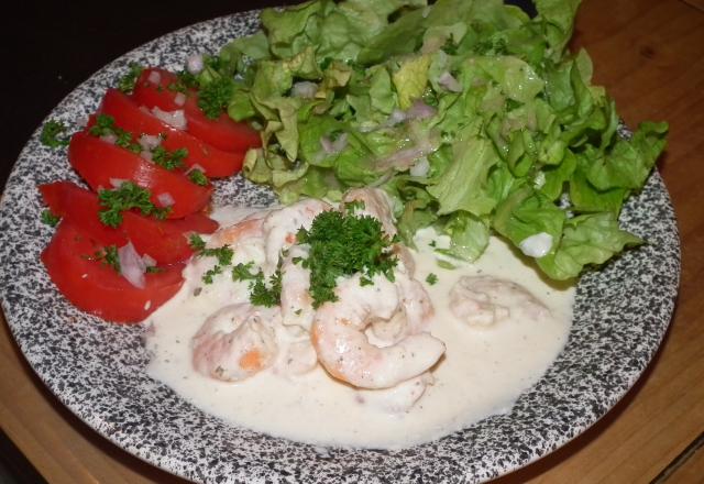 Salade de crevettes et sa sauce boursin