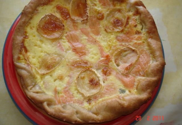 Tarte poireaux, saumon et chèvre