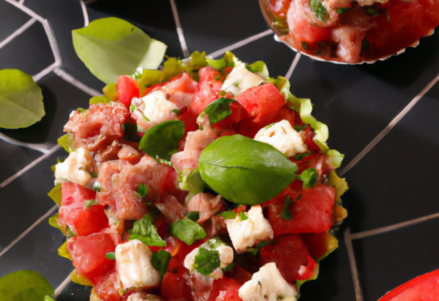 Tartare de thon, concombre, tomate , feta et basilic