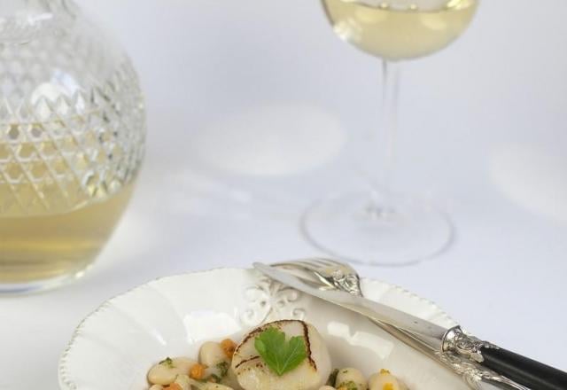 Haricots Tarbais tièdes et potiron, vinaigrette de persil  et Saint-Jacques rôties par Mamina